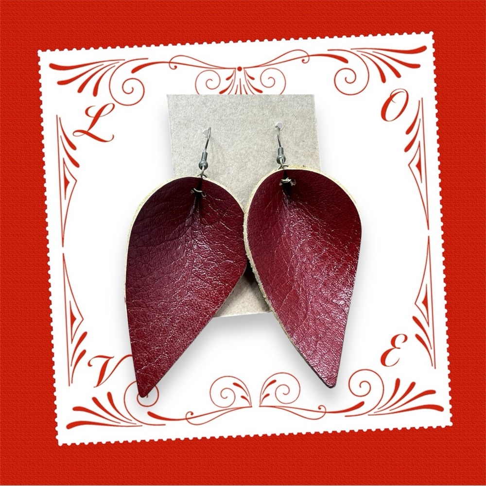 red leather earring boho dangle jewelry christmas red party outfit gift for her